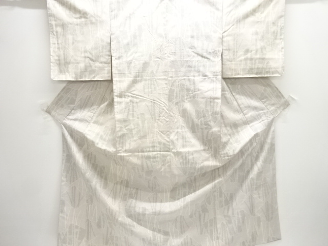 アンティーク　色紙に竹笹模様織り出し十日町紬着物